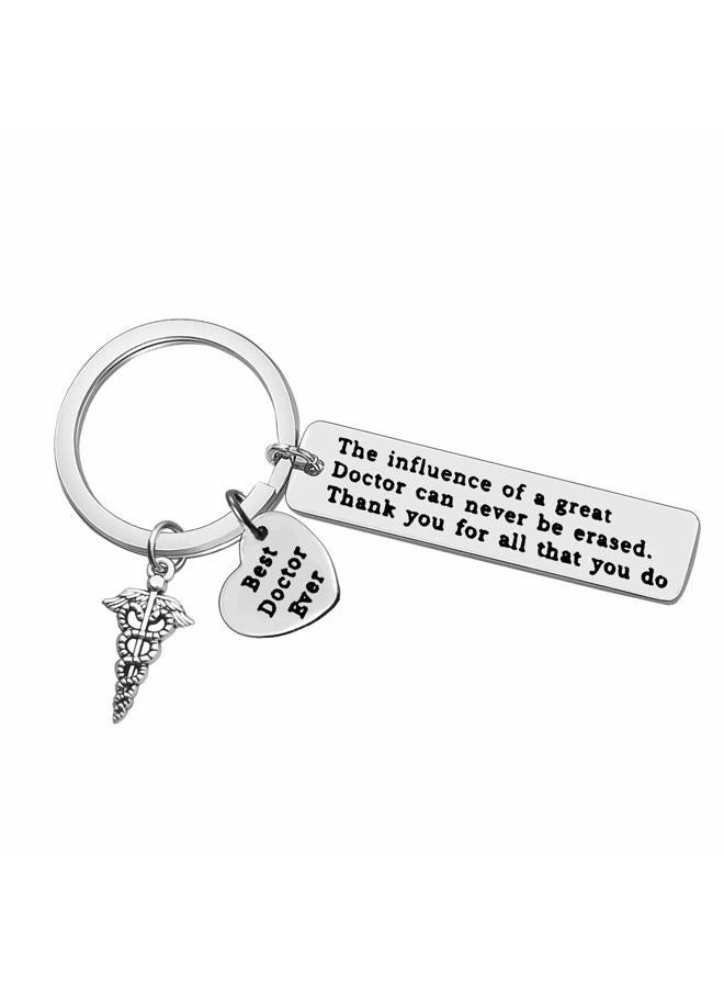 Xiahuyu Doctor Keychain Gift The Influence of A Great Doctor Can Never Be Erased Keychain Best Doctor Ever Gift Thank You Gift for Doctor Christmas Birthday Gift Appreciation Gifts for Doctor, Silver, S - Image 1