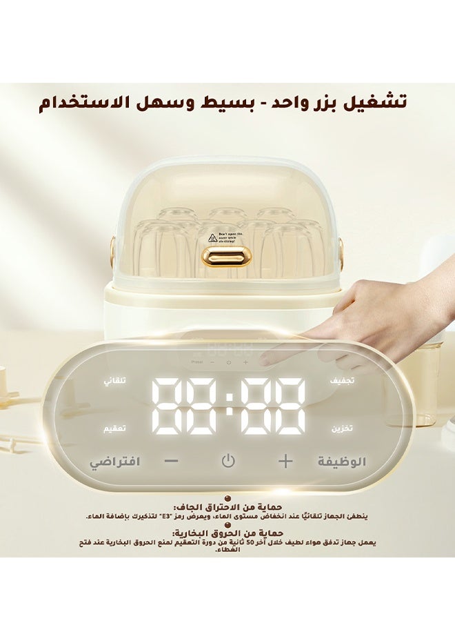 أوميني معقم ومجفف رضّاعات أطفال 10 لتر، تعقيم بالبخار مع تجفيف وتخزين نظيف حتى 48 ساعة، يتسع لـ 6 رضّاعات، غطاء يفتح للأعلى، شاشة رقمية، للرضّاعات واللهايات ومستلزمات تغذية الطفل، أبيض - Image 3
