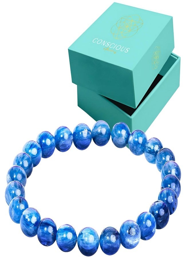 Conscious Items My Truth, My Power Crystal Bracelet, Rare Blue Kyanite Stone Bracelet for Clarity, Calm, & Authentic Self-Expression, Chakra Bracelets for Men & Women, Blue Beaded Bracelets - Image 1
