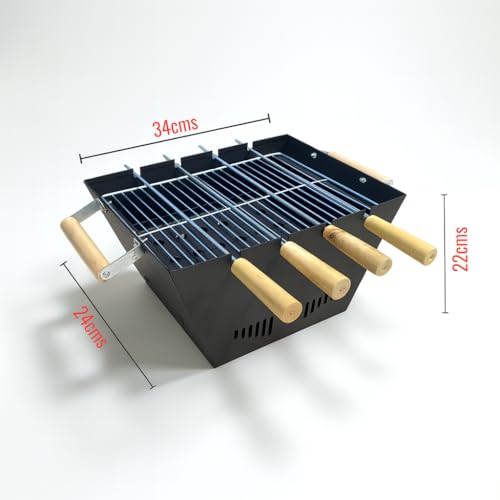 POSHIO® POSHIO Bbq Grill for Home Barbeque Set with 4 Skewers,1 Steel Grill & Charcoal Tray | Tandoori Grill Set for Outdoor (Sturdy built, 13.4x9.4x8.7inches, Black) - Image 2