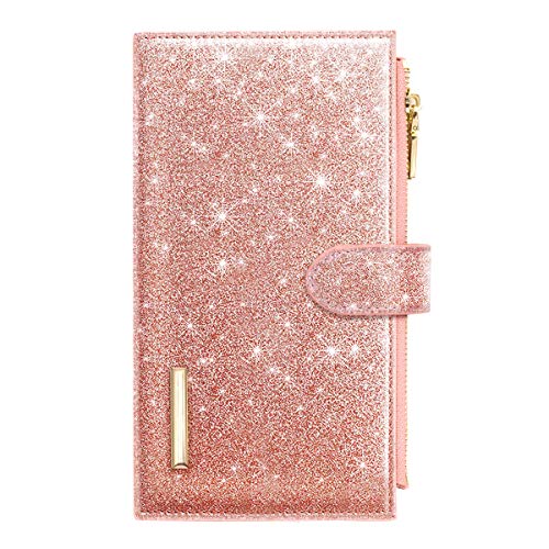 Coco Rossi Womens RFID Blocking Pink Glitter Leather Multi Card Organizer Bifold Pink Wallet with Zipper Pocket,Rose Gold - Image 3