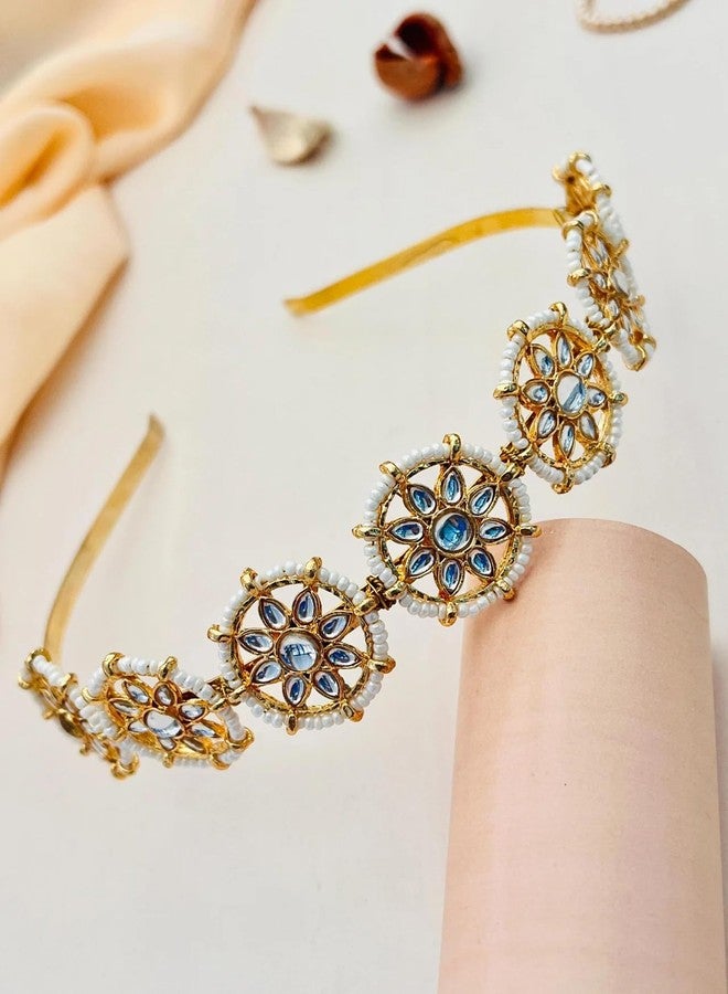 Rose petals Kundan Studded Calebrity Hairband/Matha Patti/Sheesh Patti Hairband/Traditional Headband Hair accessory Jewellery for Women and Girls - Image 3