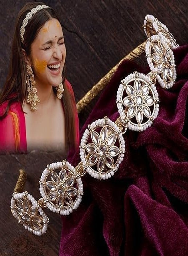Rose petals Kundan Studded Calebrity Hairband/Matha Patti/Sheesh Patti Hairband/Traditional Headband Hair accessory Jewellery for Women and Girls - Image 1