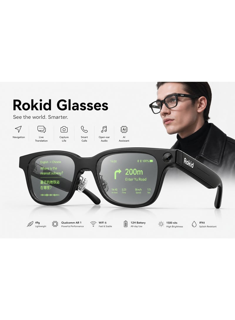 Rokid AI Smart Glasses, 12MP Camera, Live Translation, Voice Assistant, Global Version, AI Glasses, Dual Display Smart Glasses, Dual-Lens AR Display, Dual-Eye Display Glasses - Image 1