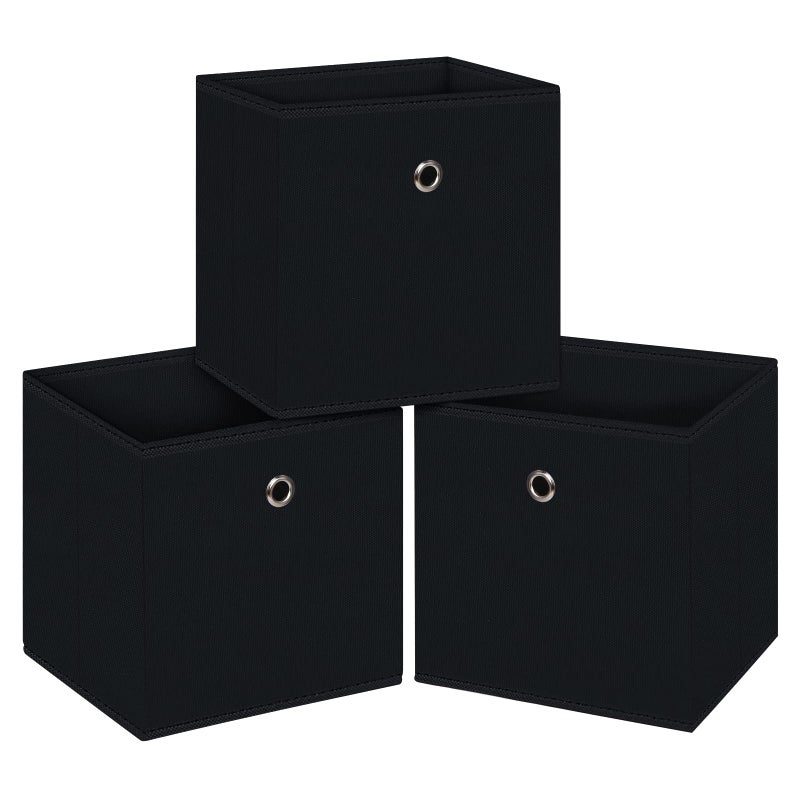 NieEnjoy Black Foldable Storage Cubes Bins ,11 Inch Cloth Storage Cube Fabric Storage Box Cubes Organizer Baskets with Handles for Home Organizer Set of 3 (Black) - Image 1