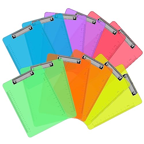 PANDRI Plastic Clipboards, PANDRI 12 Pack Clear Colored Clipboards, Low Profile Clip Board 12.5 x 9 Inch Standard Letter Size, Office Supplies Classroom - Image 1