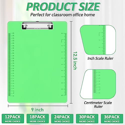 PANDRI Plastic Clipboards, PANDRI 12 Pack Clear Colored Clipboards, Low Profile Clip Board 12.5 x 9 Inch Standard Letter Size, Office Supplies Classroom - Image 2