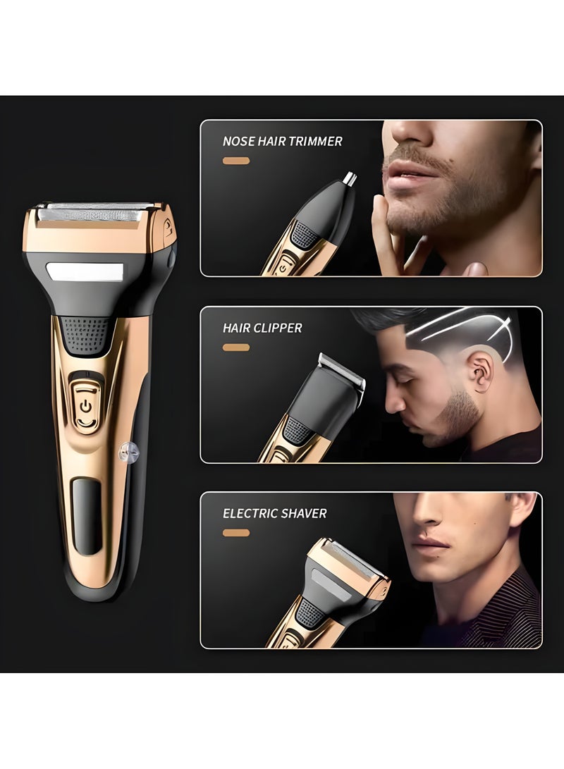 مُشَذِّب ثلاثي الوظائف قابل للشحن، ماكينة حلاقة للشعر ومشذّب للأنف - أسود وذهبي لأقصى درجات العناية الشخصية - Image 3
