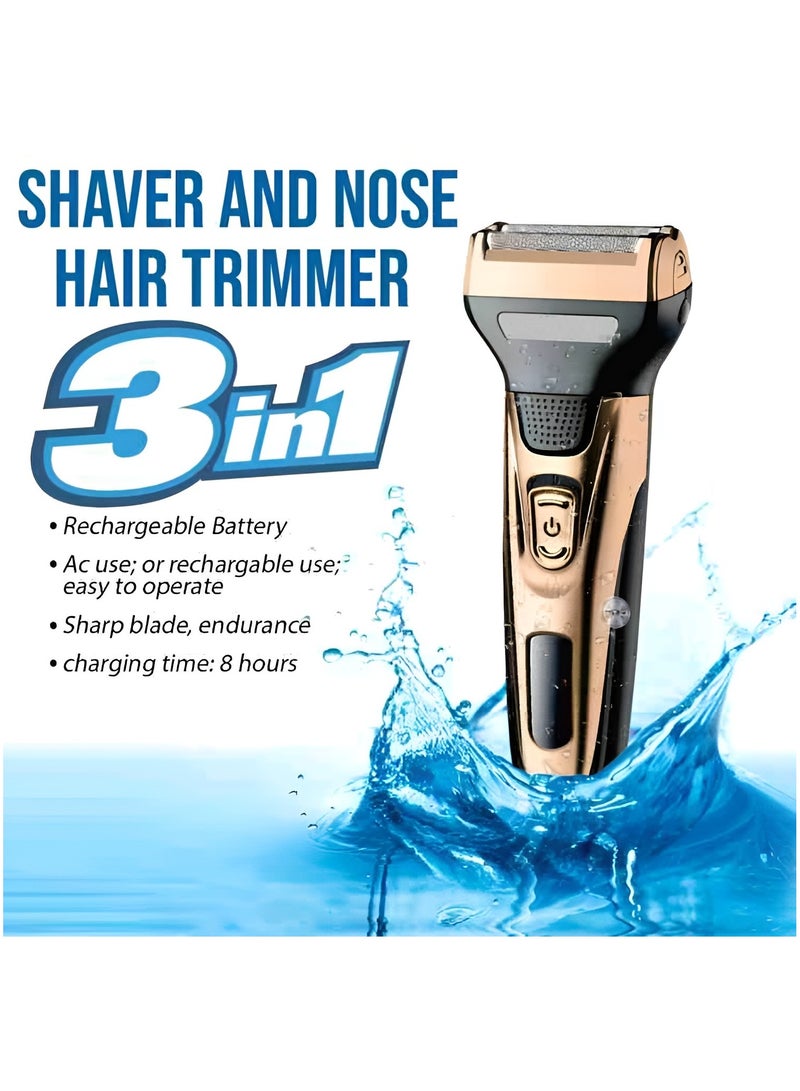 مُشَذِّب ثلاثي الوظائف قابل للشحن، ماكينة حلاقة للشعر ومشذّب للأنف - أسود وذهبي لأقصى درجات العناية الشخصية - Image 4