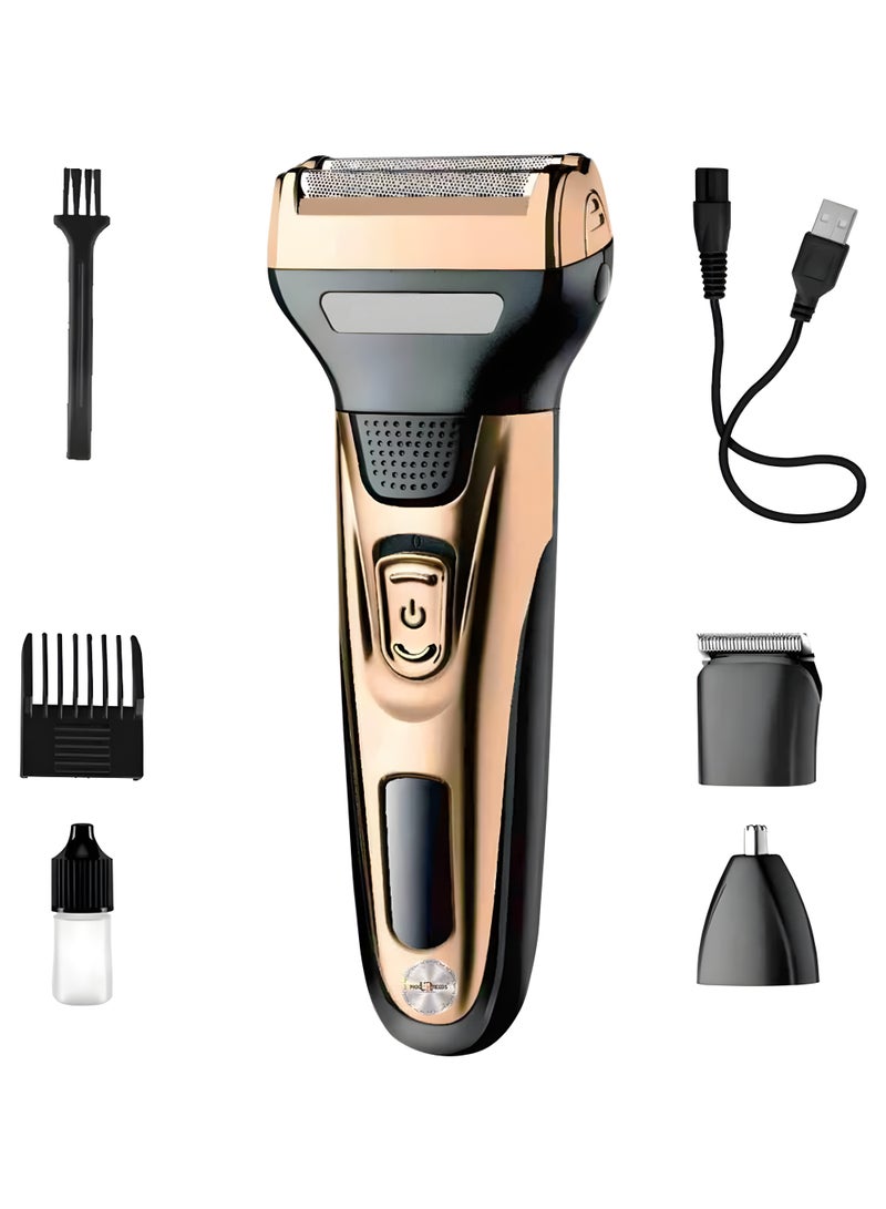 مُشَذِّب ثلاثي الوظائف قابل للشحن، ماكينة حلاقة للشعر ومشذّب للأنف - أسود وذهبي لأقصى درجات العناية الشخصية - Image 5