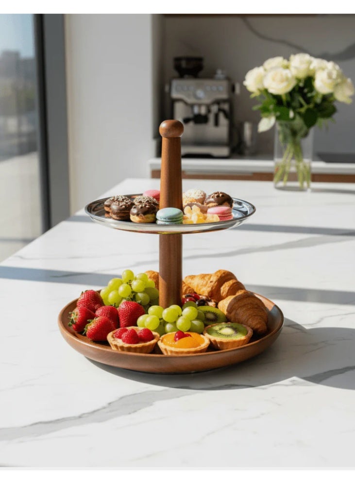 AKDC Luhpar 2-Tier Wooden & Stainless Steel Candy Tray - 35x30cm - Image 3