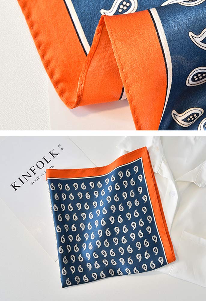MEISEE Pure Natural Mulberry Silk Scarfs Women Small Square Scarf 21" x 21" Breathable Lightweight Neckerchief Printed Headscarf (E30 blue) - Image 4