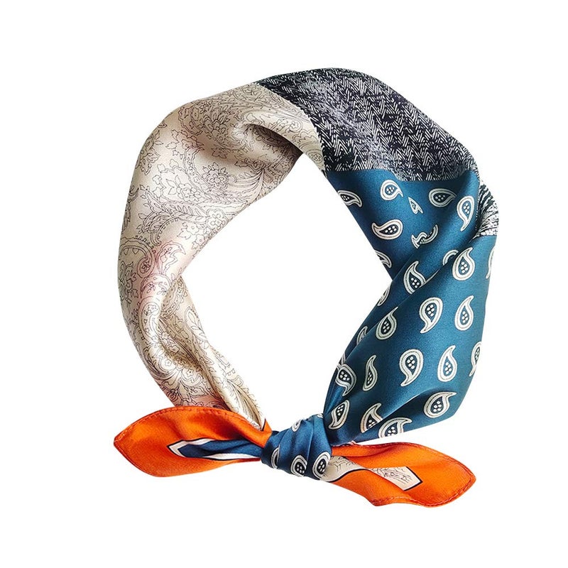 MEISEE Pure Natural Mulberry Silk Scarfs Women Small Square Scarf 21" x 21" Breathable Lightweight Neckerchief Printed Headscarf (E30 blue) - Image 1