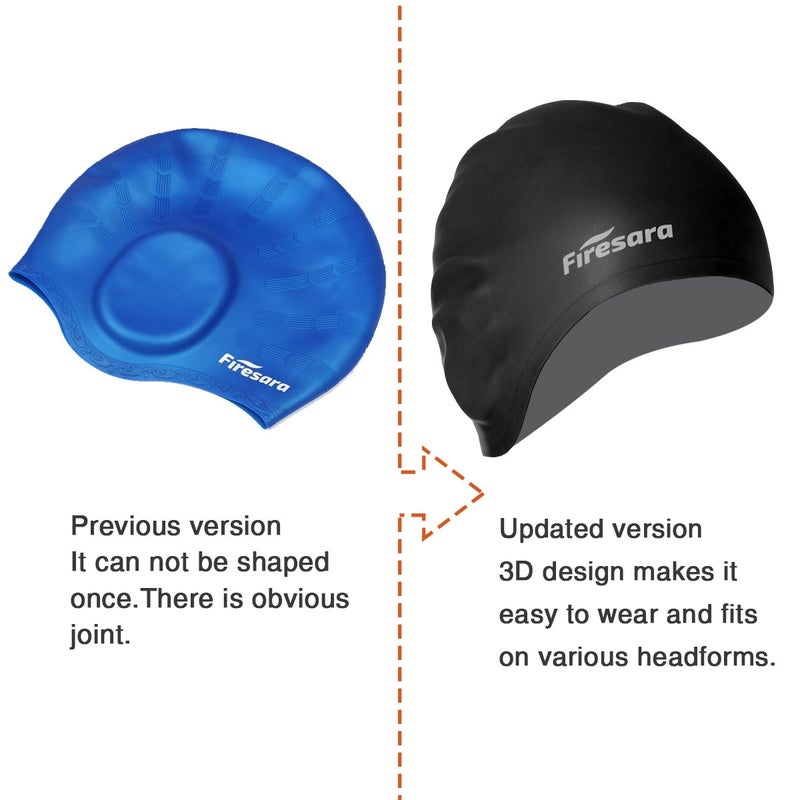Firesara Swim Cap, Firesara Original Undated Swimming Cap 3D Ergonomic Design Comfortable Durable Ear Protection for Women Kids Adults Men Boys Girls for Long or short Hair with Nose Clip and Ear Plugs (Black) - Image 3