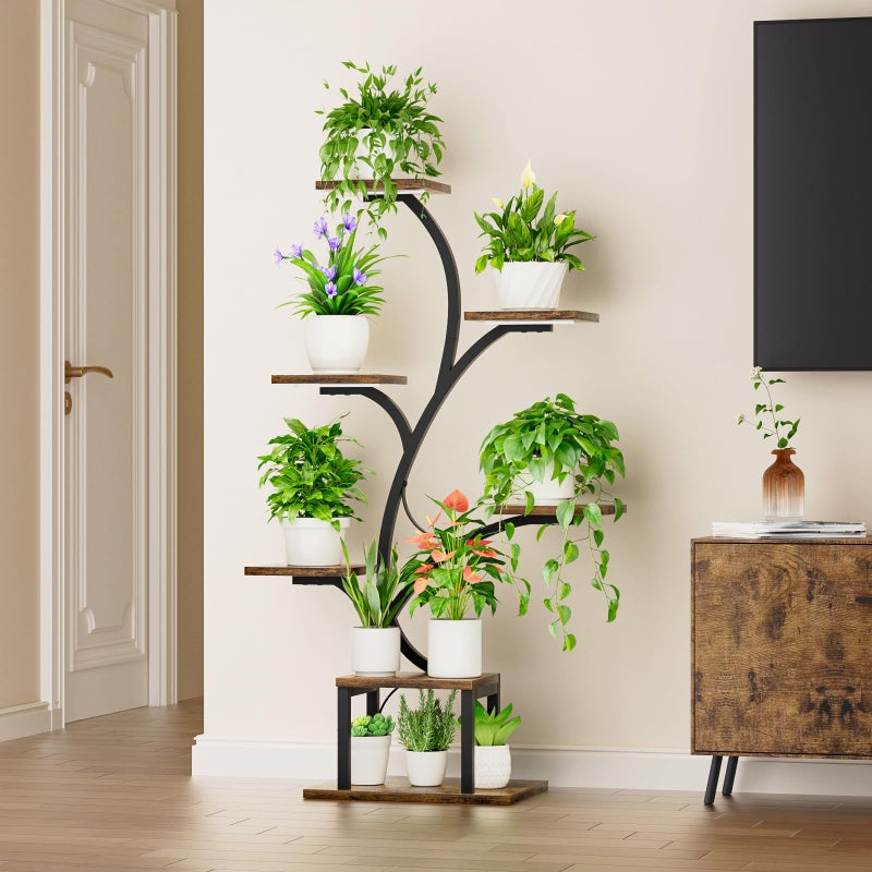 BACEKOLL Plant Stand Indoor with Grow Lights, 7 Tiered Indoor Plant Shelf, 49" Corner Plant Stands for Indoor Plants, Metal Plant Flower Display Shelf, Tree-Shaped Plant Rack for Home, Patio, Brown - Image 5