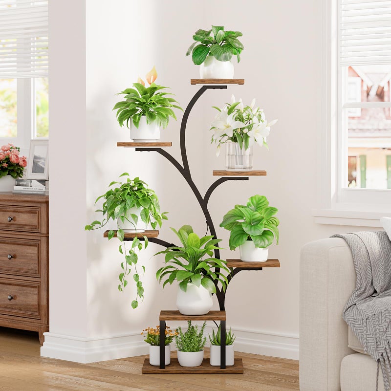 BACEKOLL Plant Stand Indoor with Grow Lights, 7 Tiered Indoor Plant Shelf, 49" Corner Plant Stands for Indoor Plants, Metal Plant Flower Display Shelf, Tree-Shaped Plant Rack for Home, Patio, Brown - Image 4