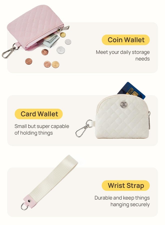 Telena Mini Zip Around Wristlet Wallets for Women Coin Purse Keychain Dual Pouch Wallet Beige Pink - Image 5