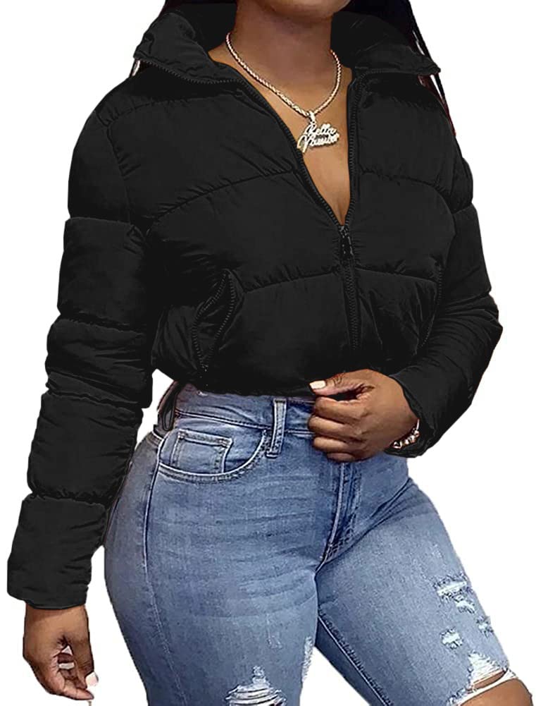 Ebifin Womens Cropped Lightweight Quilted Jackets Full Zipper Warm Coats Winter Stand Collar Drawstring Outerwears - Image 5