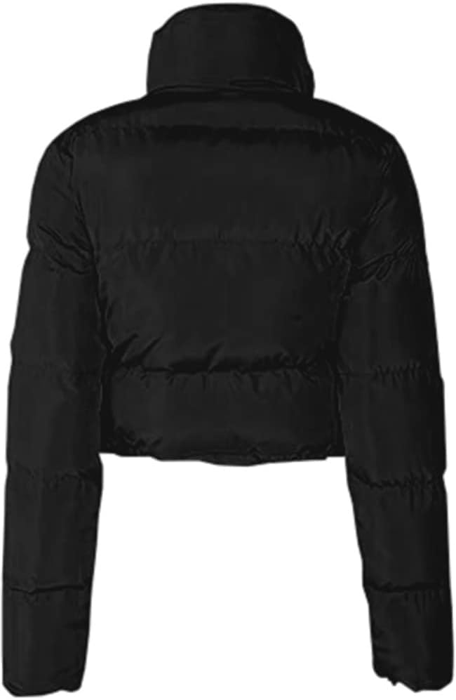 Ebifin Womens Cropped Lightweight Quilted Jackets Full Zipper Warm Coats Winter Stand Collar Drawstring Outerwears - Image 3
