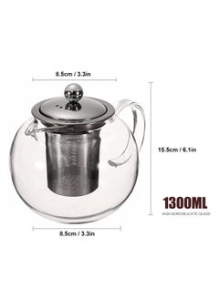 LOOPITYS 1300ml large capacity glass teapot with detachable stainless steel tea drain, handmade transparent teapot for loose leaf tea, suitable for safe heating in stoves and microwave ovens  - Image 2