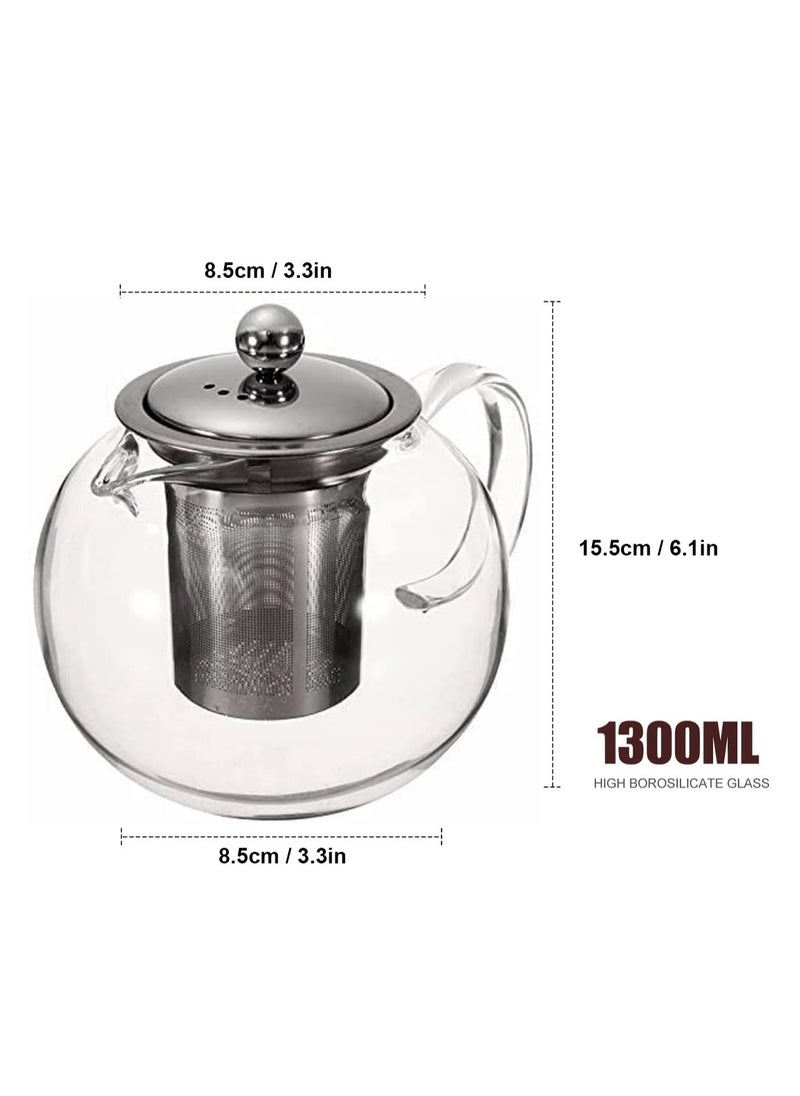 LOOPITYS 1300ml large capacity glass teapot with detachable stainless steel tea drain, handmade transparent teapot for loose leaf tea, suitable for safe heating in stoves and microwave ovens  - Image 2