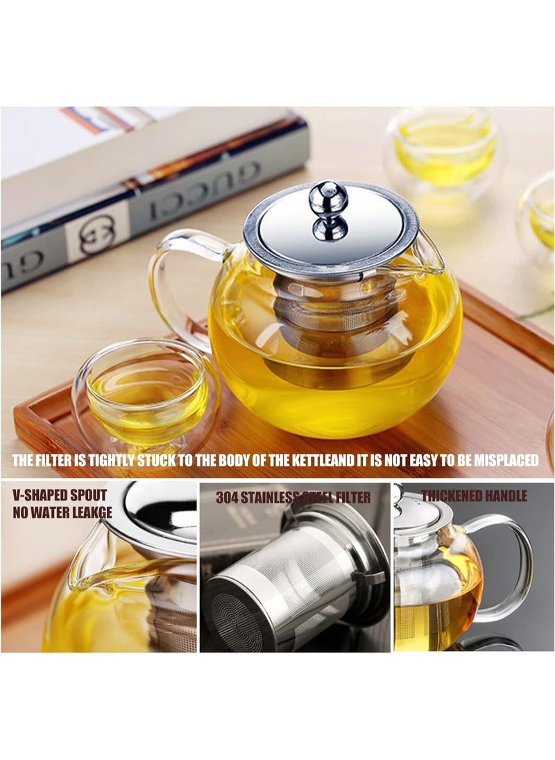 LOOPITYS 1300ml large capacity glass teapot with detachable stainless steel tea drain, handmade transparent teapot for loose leaf tea, suitable for safe heating in stoves and microwave ovens  - Image 3