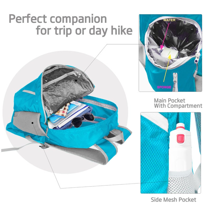 BEMYGREENBAG 35L Foldable Waterproof Backpack For Outdoor Sports With Inside Wet Clothes Compartment Packable For Multiple Uses Ultra Lightweight Ideal For Hiking Men And Women Travel(Sky Blue) - Image 3