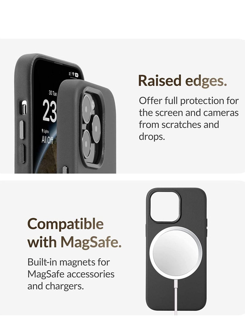 Raxoom (for iPhone 14 Pro Max) - European Nappa Leather Case - Smoothen and Soften Over Time - Compatible with Magsafe Black - Image 3