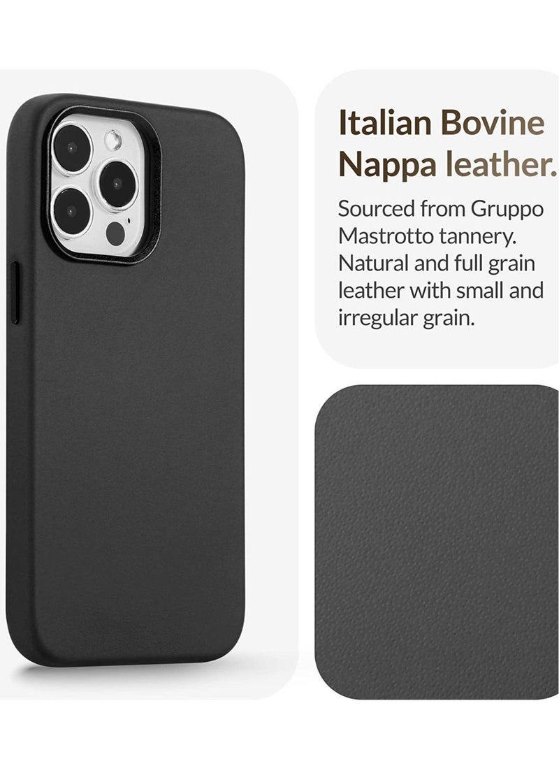 Raxoom (for iPhone 14 Pro Max) - European Nappa Leather Case - Smoothen and Soften Over Time - Compatible with Magsafe Black - Image 1
