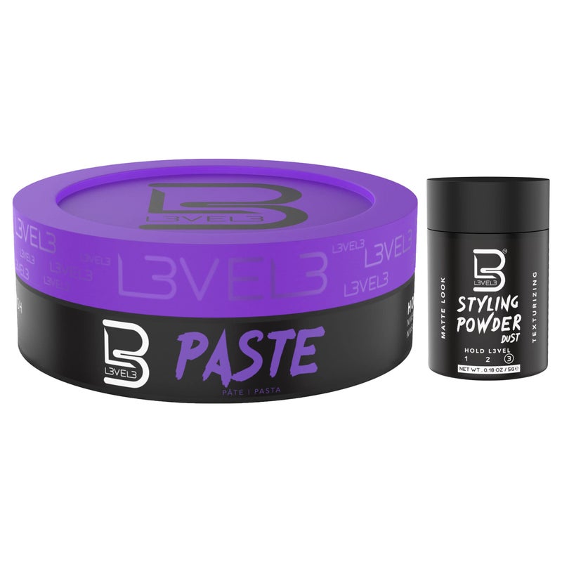 L3  Level 3 Paste  LongLasting Hold  Improves Strength and Volume of Hair  Protects Against Hair Damage  Level Three Men Styling Product Sample Powder Included Paste