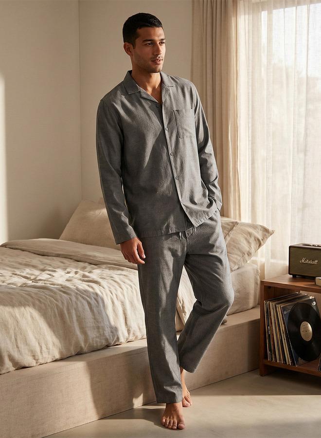 Splash FAV Textured Camp Collar Nightwear Set - Image 1