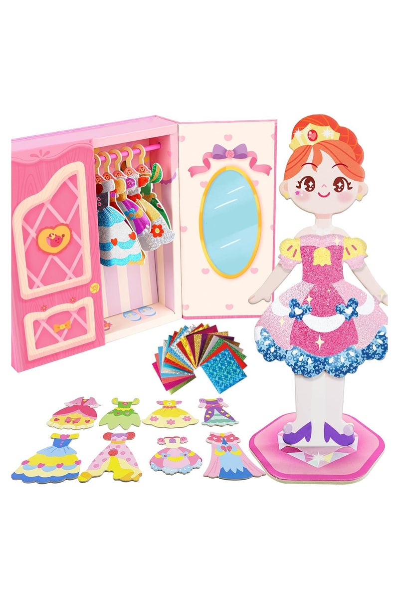 general Dress-up paper doll toy set with wardrobe storage box, reusable DIY clothing, stickers and dresses suitable for girls aged 4-7, creative dress-up game set. - Image 1