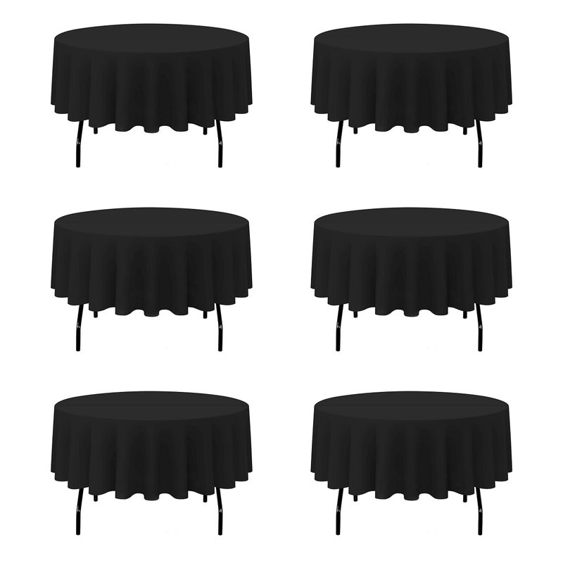 BRILLMAX 6 Pack Black Round Tablecloths 90 Inch  Circle Bulk Linen Polyester Fabric Washable Table Cloth Cover for Wedding Reception Banquet Birthday Party Buffet Restaurant