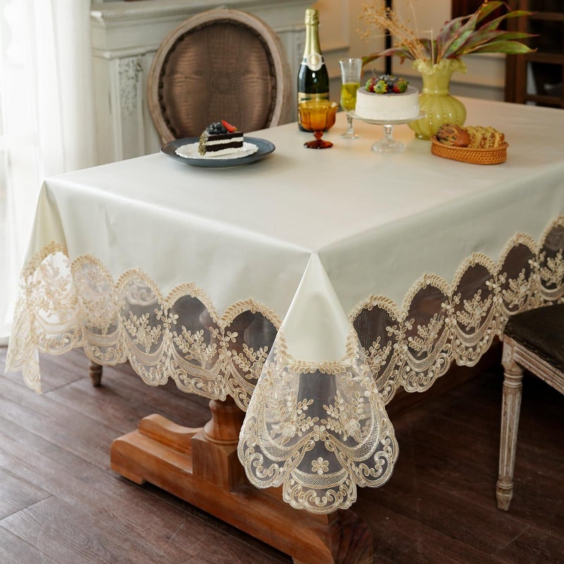 ARTABLE Lace Tablecloth Rectangle Waterproof Table Cover with Exquisite Macrame Border for Wedding Kitchen Holidays Party Decor (Beige, 54 x 72 Inch) - Image 4