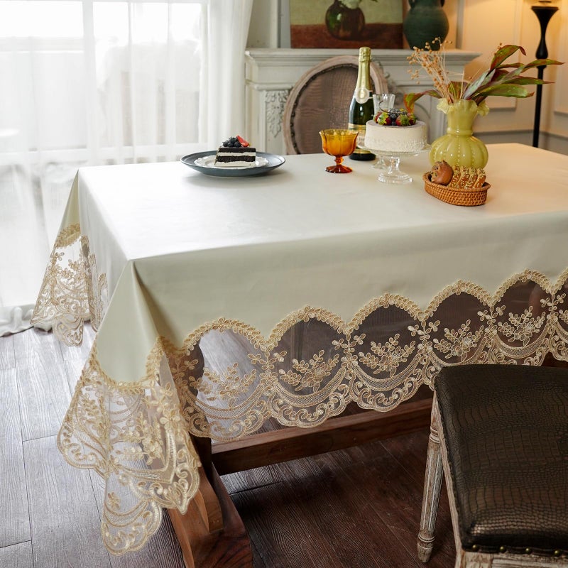 ARTABLE Lace Tablecloth Rectangle Waterproof Table Cover with Exquisite Macrame Border for Wedding Kitchen Holidays Party Decor (Beige, 54 x 72 Inch) - Image 5