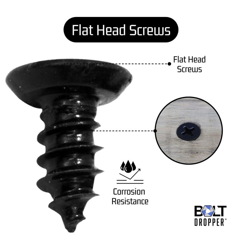 Bolt Dropper #8 x 3/8-Inch Black Screws, Pack of 25 - Xylan Coated Stainless Steel Flat Head Phillips Short Wood Screws - Corrosion Resistant for Wood, Drywall Applications, and Outdoor Projects - Image 5