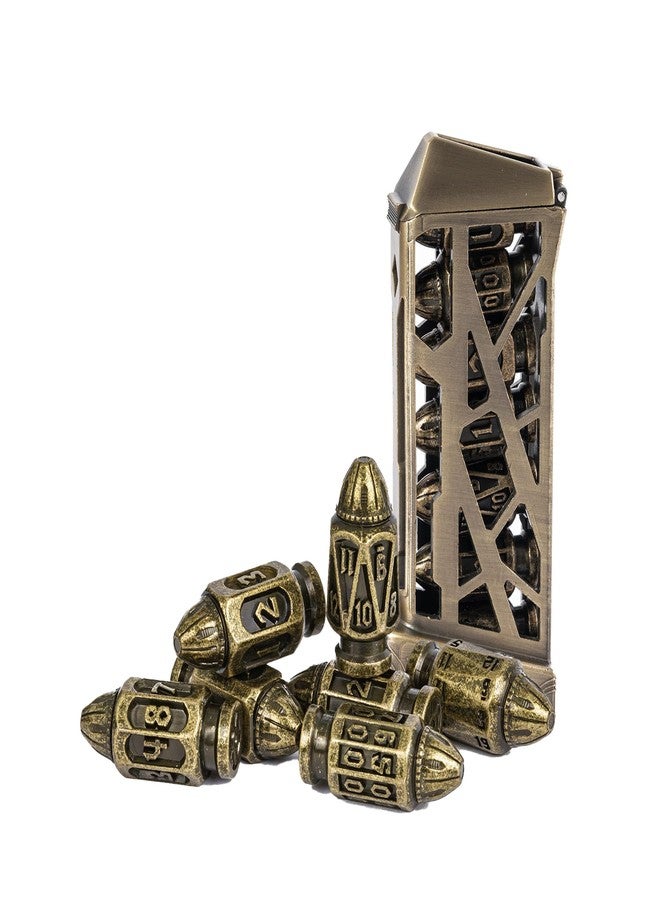 UDIXI Metal DND Bullet Dice Set, Polyhedral Bullet Metal Dice Set Bronze - Image 1