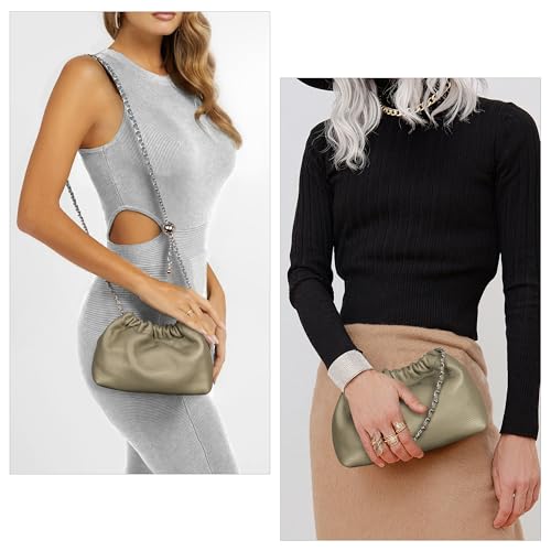 Joryin Trendy Dumpling Women's Crossbody Bag - Evening Clutch Genuine Leather Hobo Cloud Purse, Nude - Image 3
