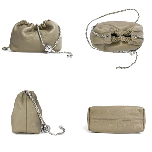 Joryin Trendy Dumpling Women's Crossbody Bag - Evening Clutch Genuine Leather Hobo Cloud Purse, Nude - Image 4