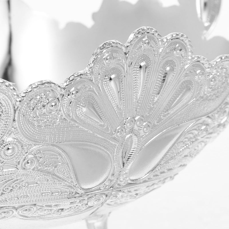 Silver Pedestal Fruit Bowl 4.7 Inch Kitchen Countertop Serving Plate Appetizer Tray - Image 4