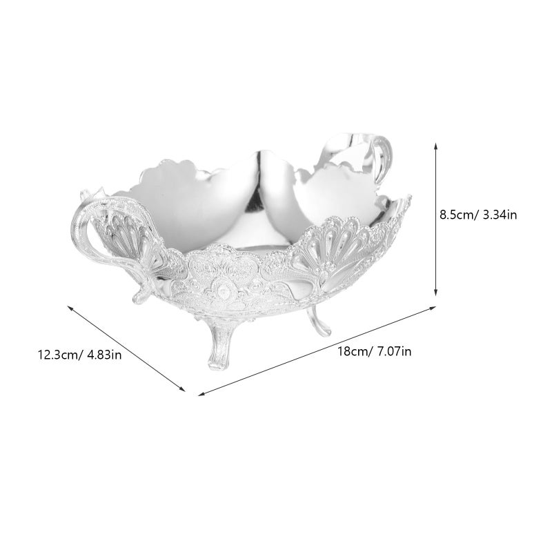 Silver Pedestal Fruit Bowl 4.7 Inch Kitchen Countertop Serving Plate Appetizer Tray - Image 3