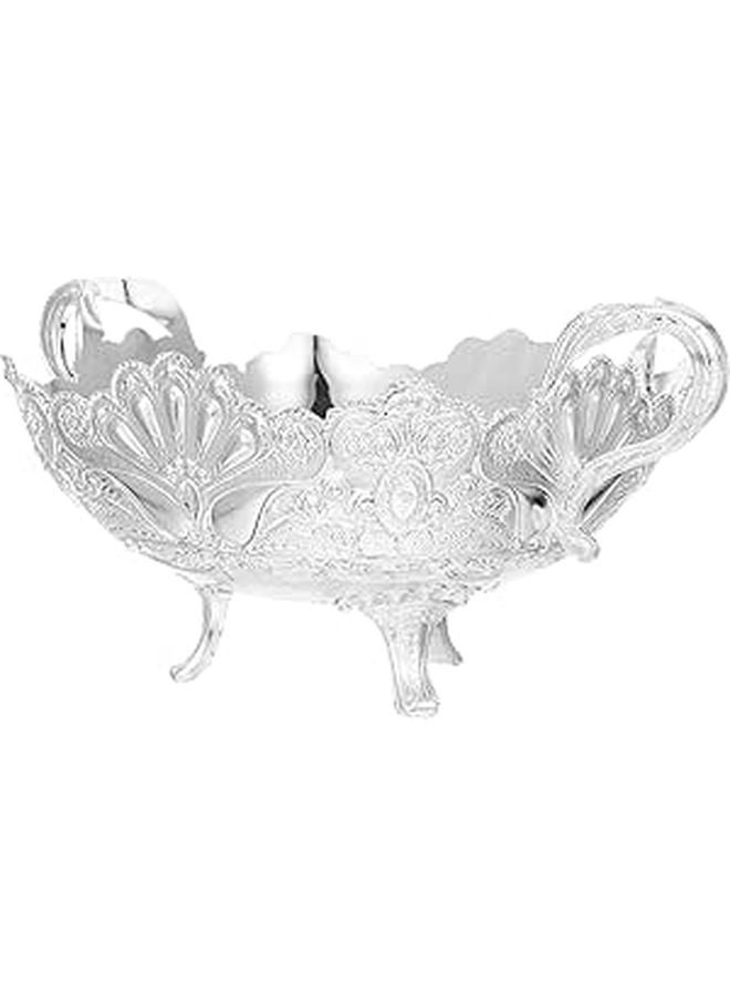 Silver Pedestal Fruit Bowl 4.7 Inch Kitchen Countertop Serving Plate Appetizer Tray - Image 1