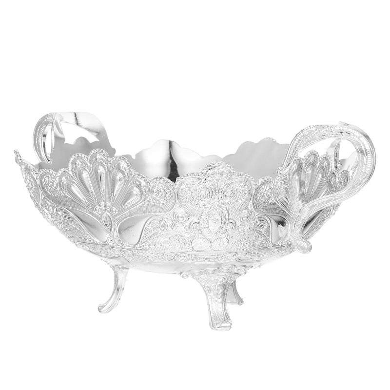 Silver Pedestal Fruit Bowl 4.7 Inch Kitchen Countertop Serving Plate Appetizer Tray - Image 2