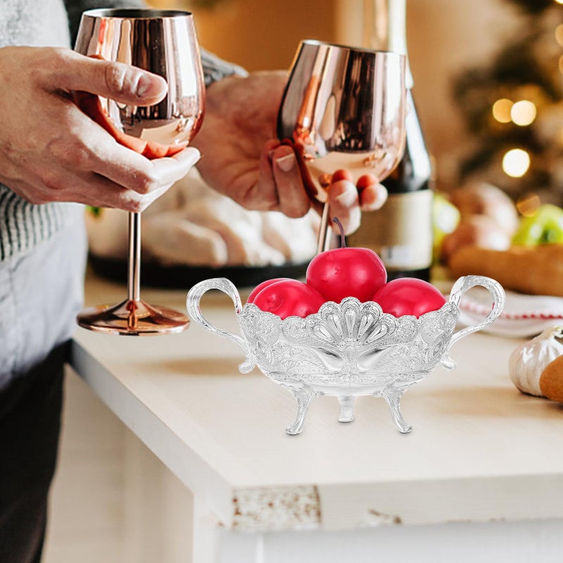 Silver Pedestal Fruit Bowl 4.7 Inch Kitchen Countertop Serving Plate Appetizer Tray - Image 5