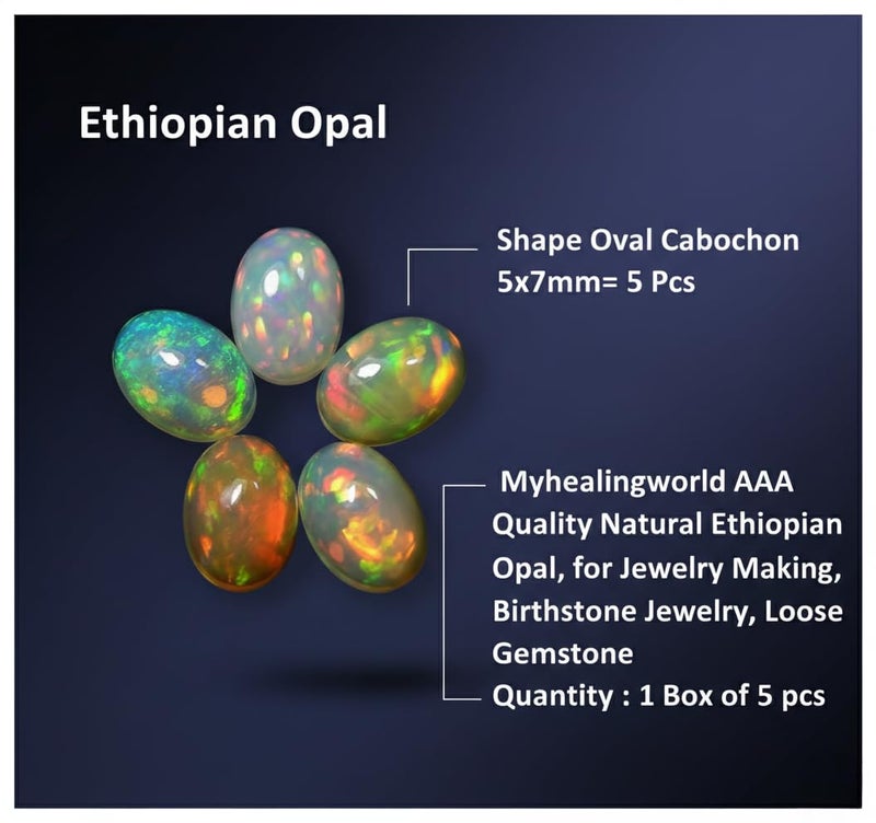 Myhealingworld Natural Ethiopian Opal 5x7mm oval cabochon AAA quality loose calibrated gemstones for jewelry making oval 5x7mm - 5 stones - Image 5