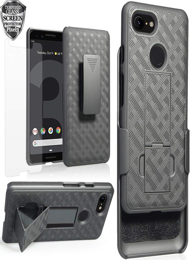 Ailiber Case for Google Pixel 3, Pixel 3 Phone Case Holster with Screen Protector, [Full Body Shockproof Armor Protection][Swivel Belt Clip][Kickstand] 2in1 Slim Hard Shell Cover-Black - Image 1