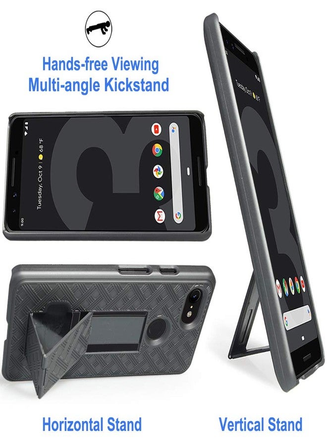 Ailiber Case for Google Pixel 3, Pixel 3 Phone Case Holster with Screen Protector, [Full Body Shockproof Armor Protection][Swivel Belt Clip][Kickstand] 2in1 Slim Hard Shell Cover-Black - Image 3
