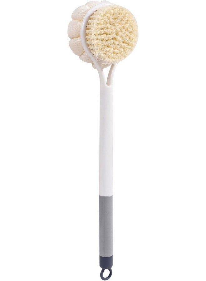 LOGAN INFOTECH Bath Brush Round Handle Shower Body Plastic Brush with Bristles and Loofah, Back Scrubber Bath Mesh Sponge with Curved Long Handle for Men and Women - Image 1