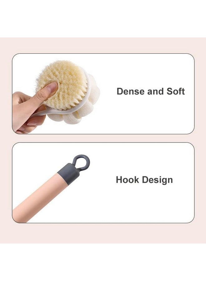 LOGAN INFOTECH Bath Brush Round Handle Shower Body Plastic Brush with Bristles and Loofah, Back Scrubber Bath Mesh Sponge with Curved Long Handle for Men and Women - Image 3