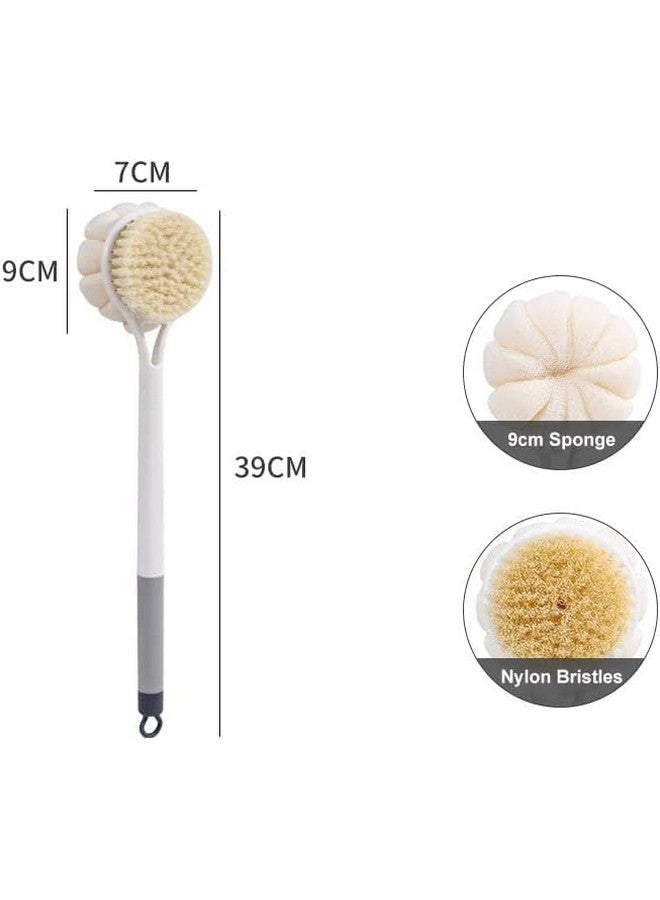 LOGAN INFOTECH Bath Brush Round Handle Shower Body Plastic Brush with Bristles and Loofah, Back Scrubber Bath Mesh Sponge with Curved Long Handle for Men and Women - Image 5